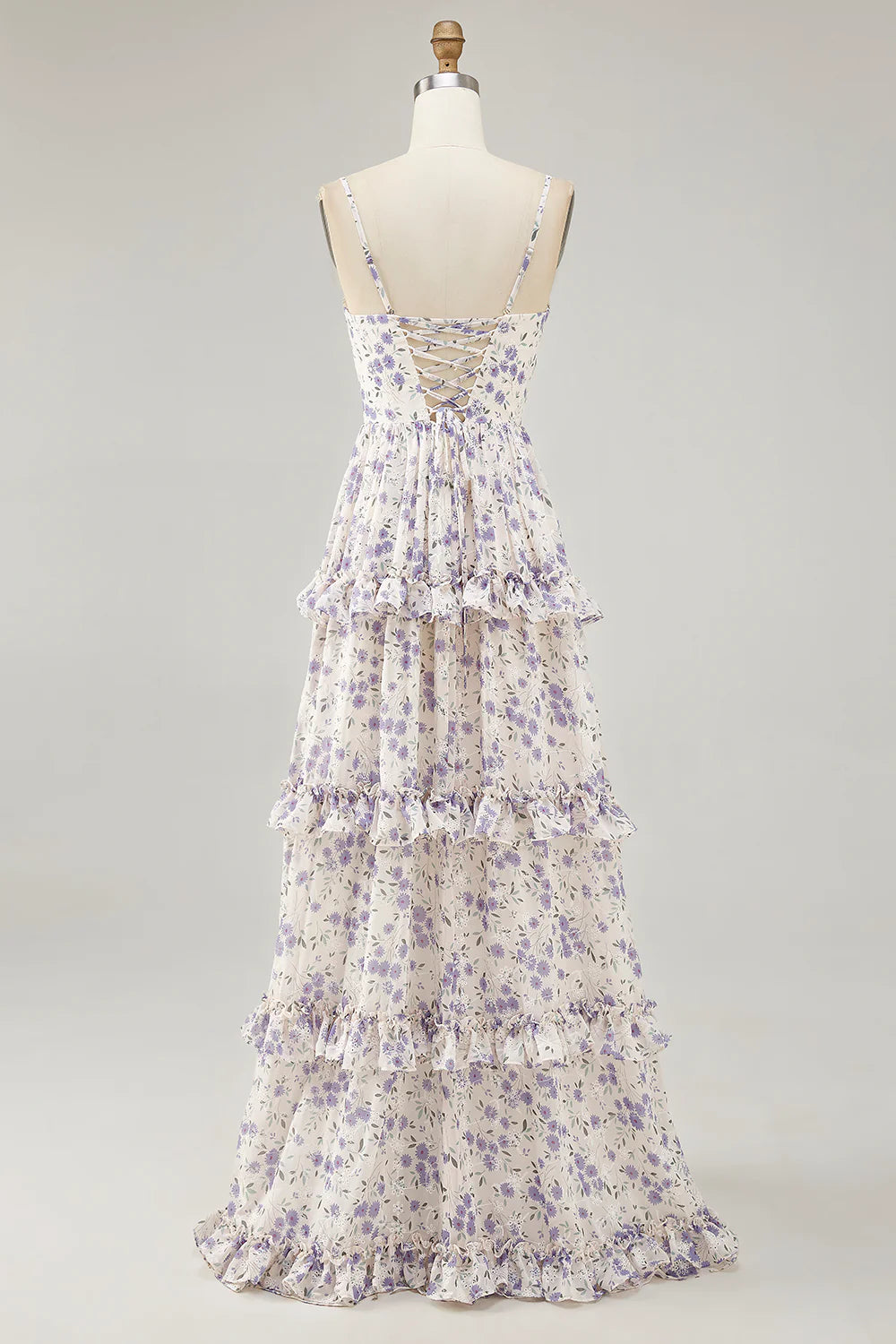 Purple Flower A-line Cut Out Long Chiffon Maxi Dress with Slit