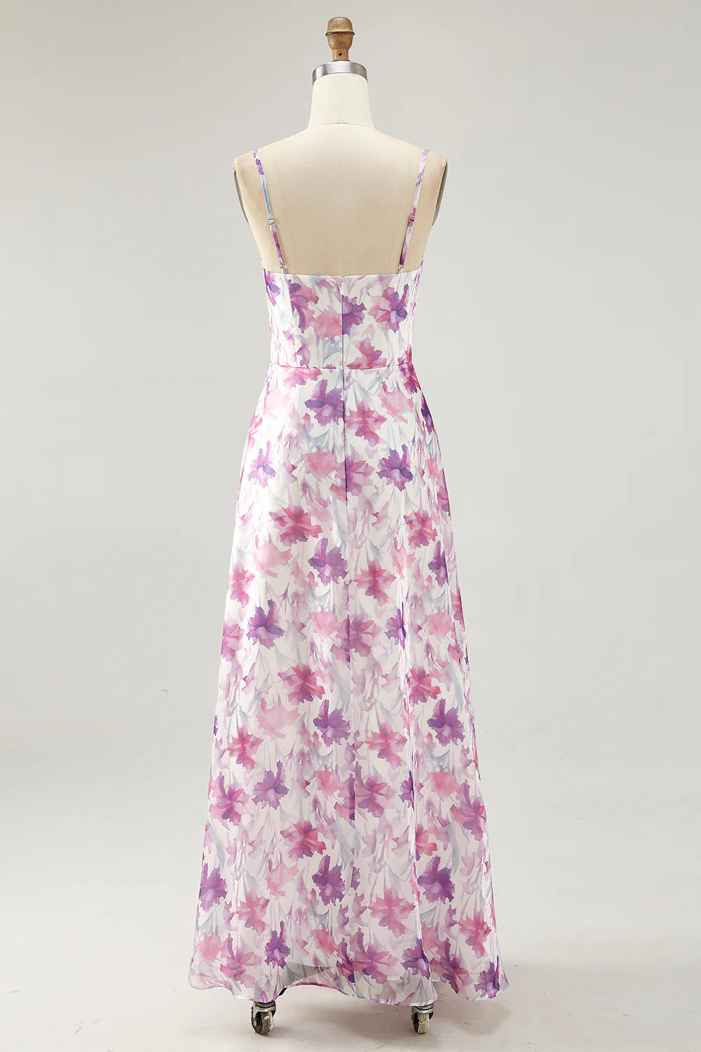 Purple Flower A Line Spaghetti Straps Ruched Wedding Guest Dress