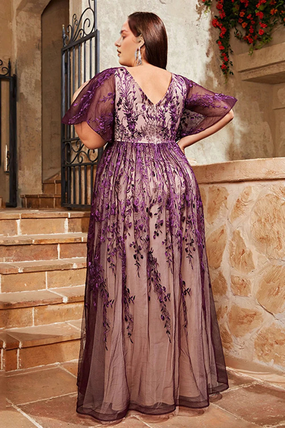 Purple Plus Size A Line Long Mother Of The Bride Dress With Appliques