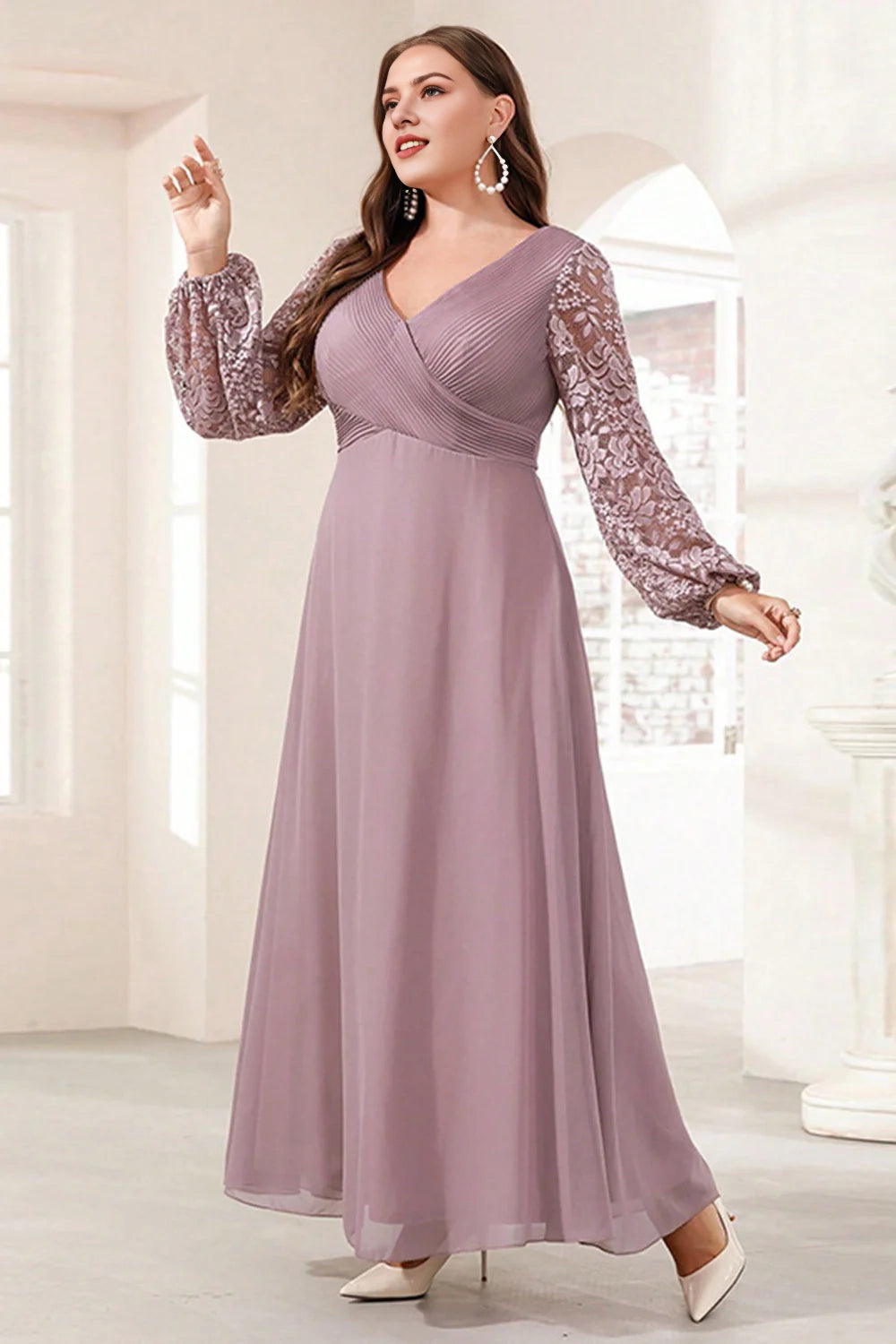 Purple Plus Size Long Sleeves Pleated A Line Mother Of The Bride Dress With Appliques