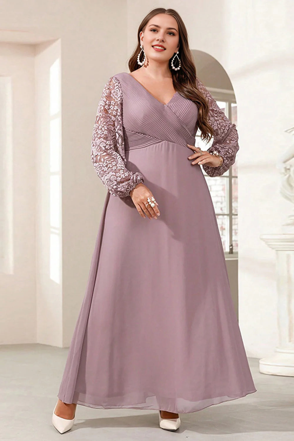 Purple Plus Size Long Sleeves Pleated A Line Mother Of The Bride Dress With Appliques