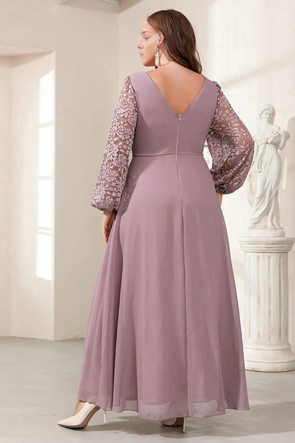 Purple Plus Size Long Sleeves Pleated A Line Mother Of The Bride Dress With Appliques