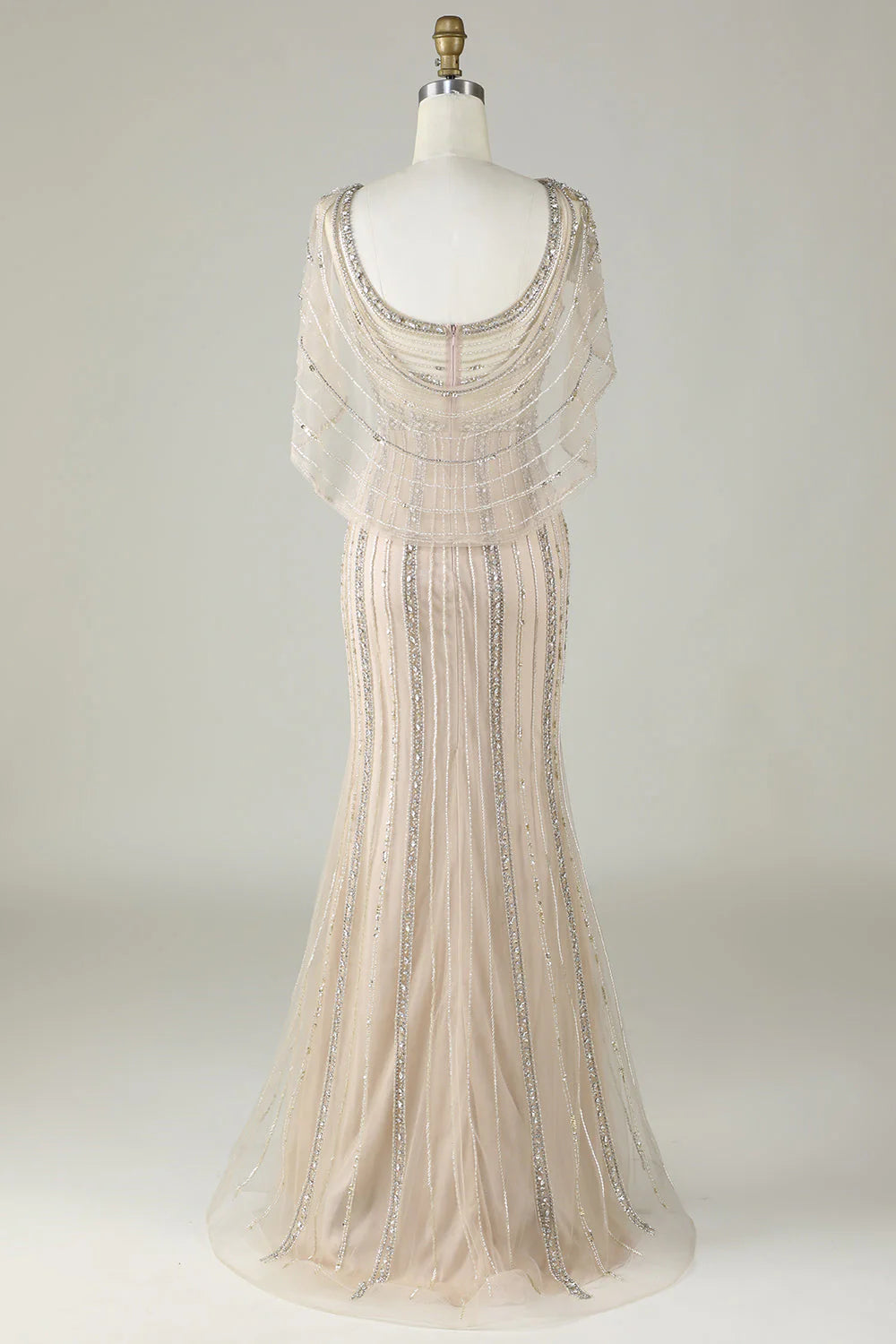 Sparkly Mermaid Champagne Beaded Long Prom Dress with Wrap