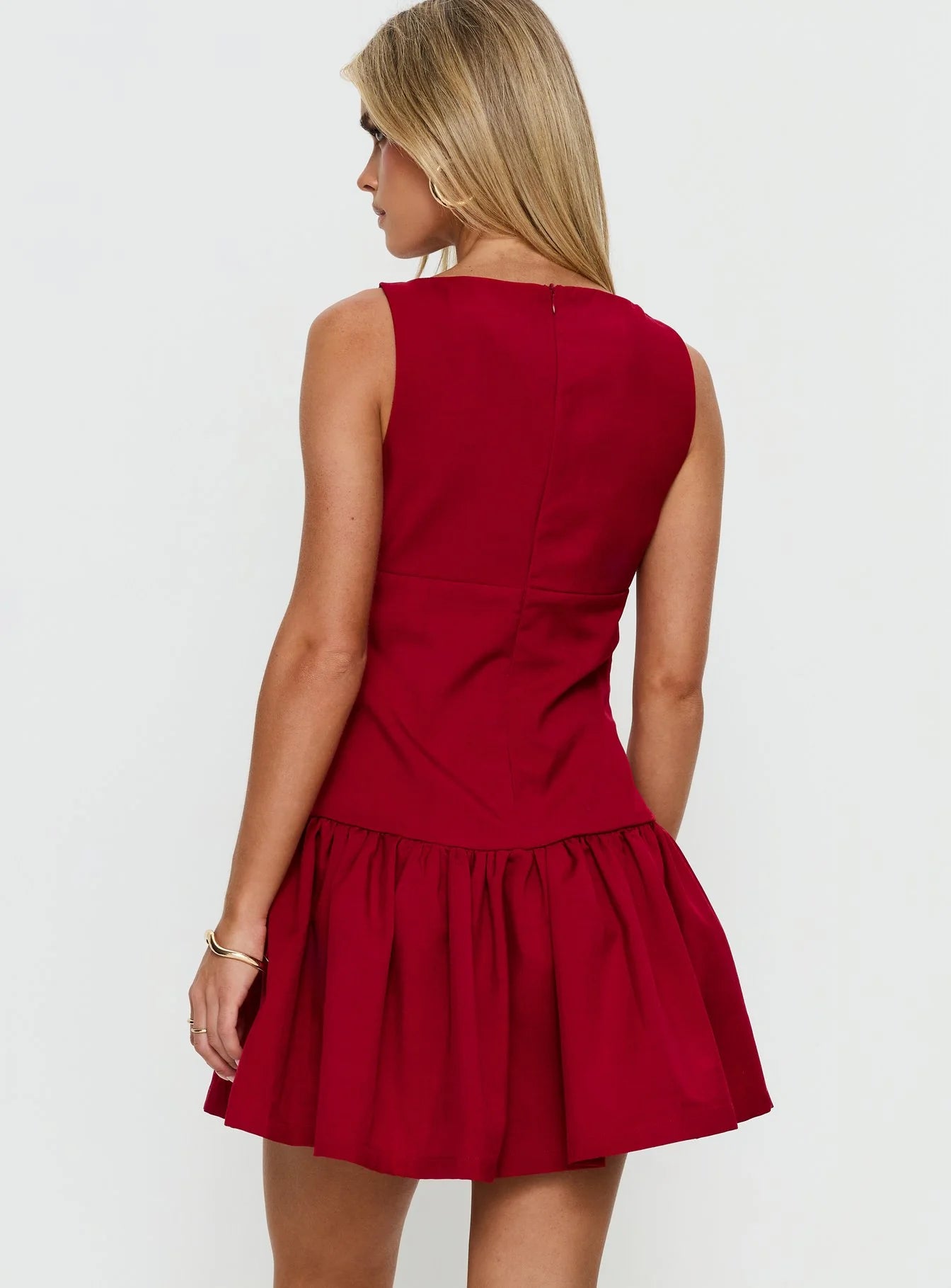 Red Boat Neck Drop Waist Flounce Homecoming Dresses