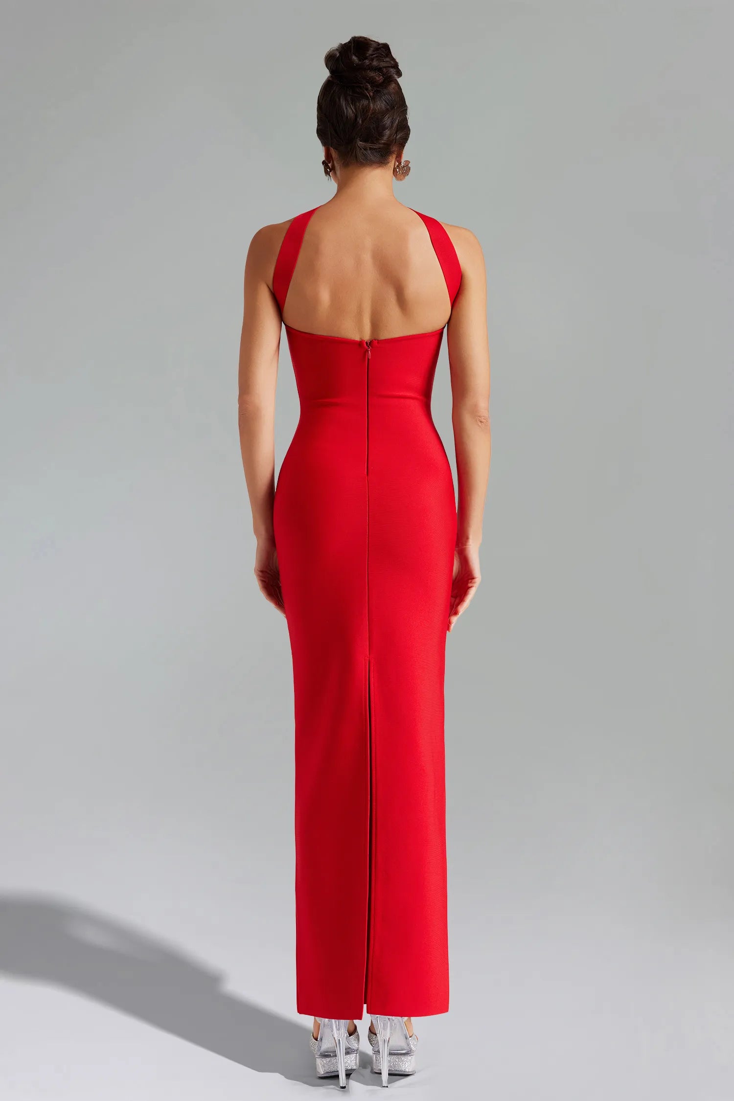 Red Halter Neck Cutout Bandage Maxi Evening Dresses