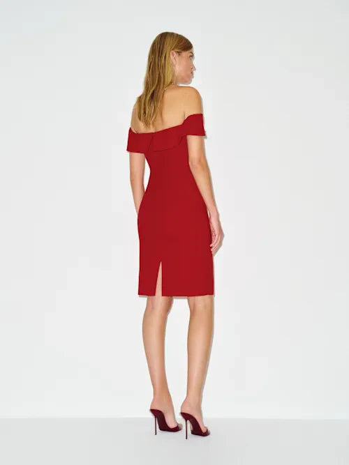Red Off-the-Shoulder Bodycon with Back Slit Midi Prom  Dress