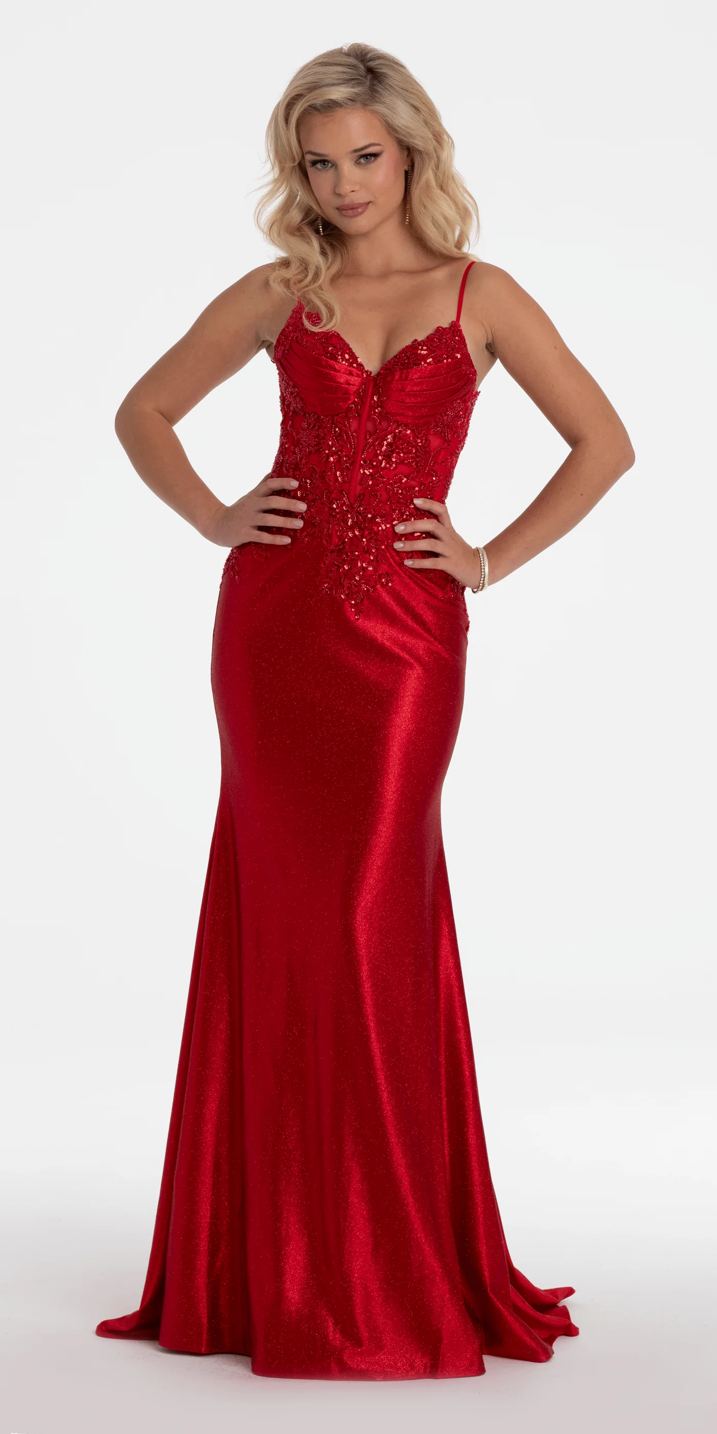 Red Sequin Lace Corset Mermaid Gown Homecoming & Prom Dresses