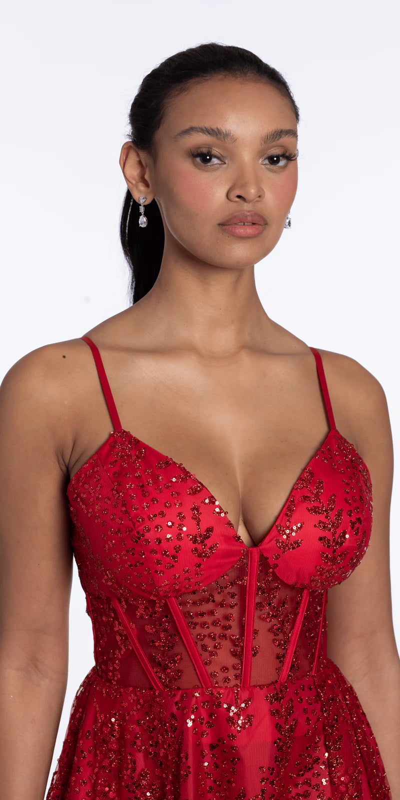 Red Sequin Lace Up Corset Sweetheart A-Line Mini Dress Homecoming Dresses