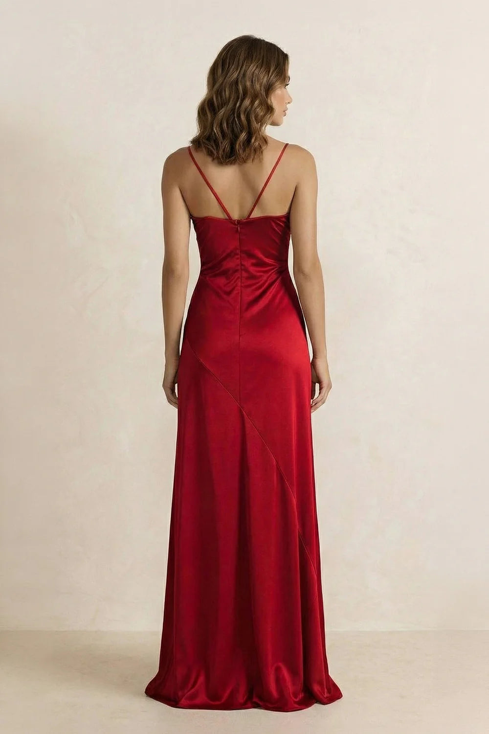 Red Spaghetti Strap Satin Evening Dresses