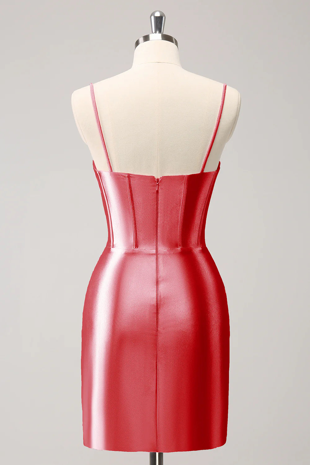 Sparkly Pink Tight Spaghetti Straps Corset Pleated Short Homecoming Dress with Beading