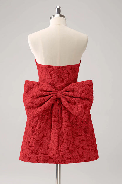 A-line strapless printed short bow back to school dress
