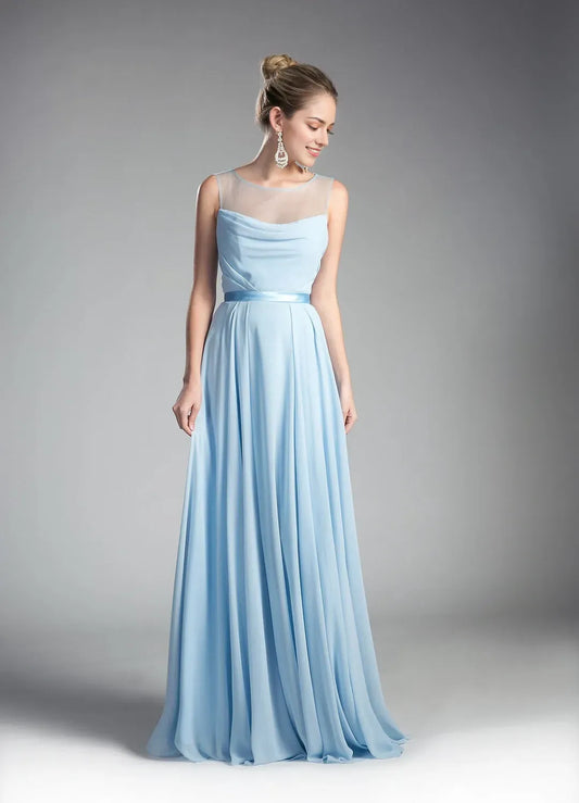 Romantic A-Line Chiffon Illusion Sleeveless keyhole back Floor length prom dress ready to ship