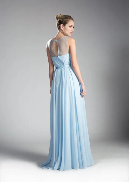 Romantic A-Line Chiffon Illusion Sleeveless keyhole back Floor length prom dress ready to ship