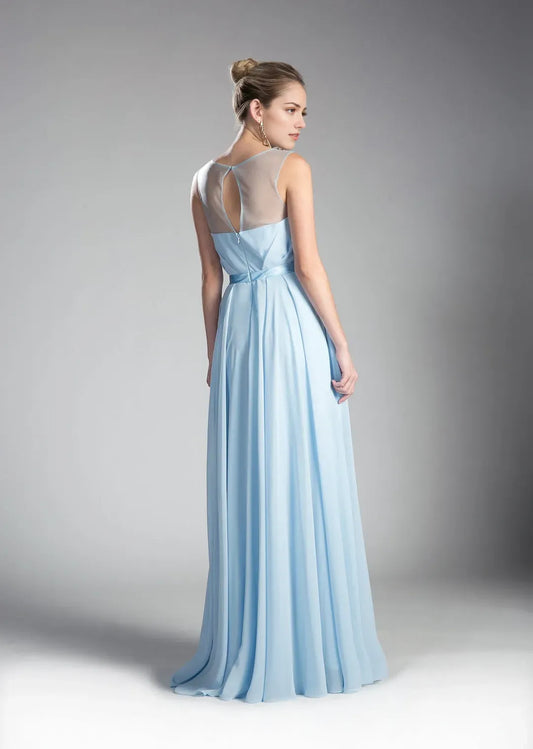 Romantic A-Line Chiffon Illusion Sleeveless keyhole back Floor length prom dress ready to ship