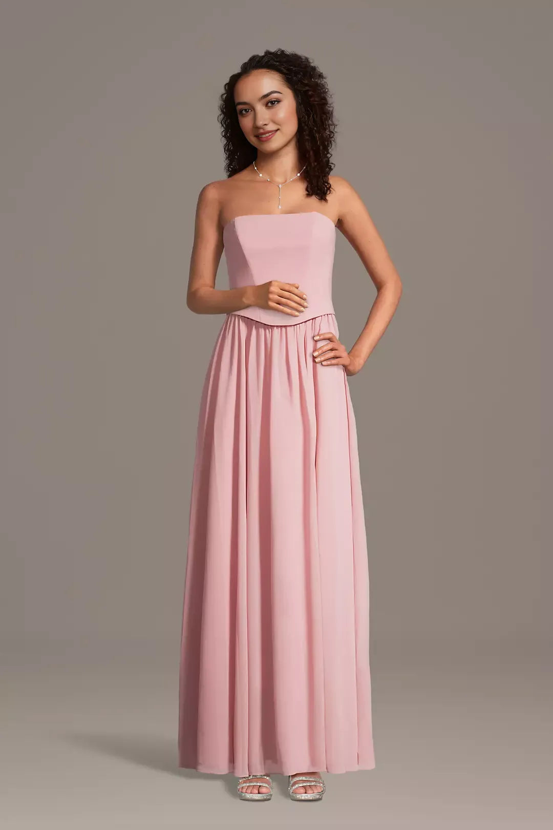 Romantic A-Line Halter Neck Strapless Lace-Up Back Floor-Length Bridesmaid Dresses
