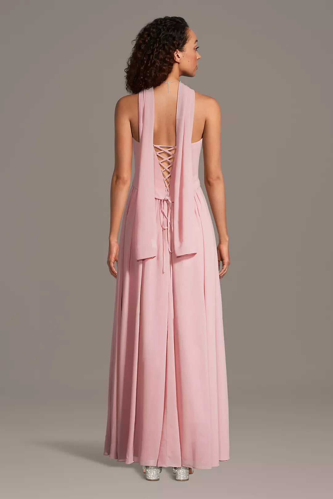 Romantic A-Line Halter Neck Strapless Lace-Up Back Floor-Length Bridesmaid Dresses