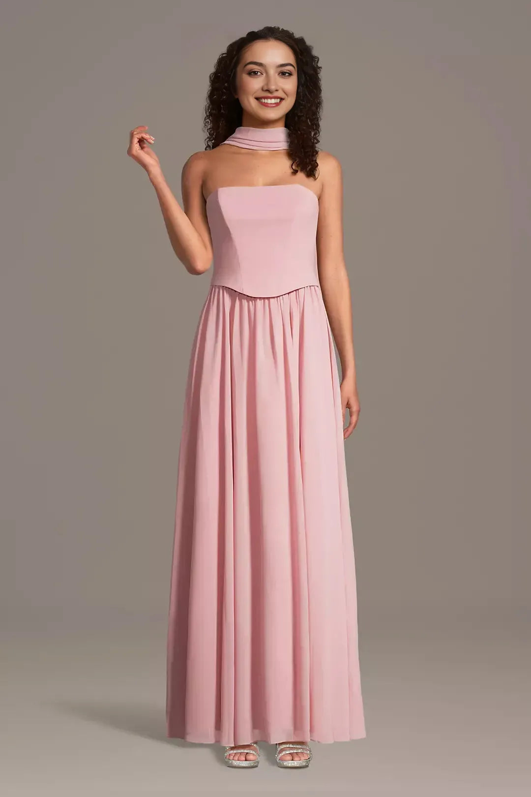 Romantic A-Line Halter Neck Strapless Lace-Up Back Floor-Length Bridesmaid Dresses