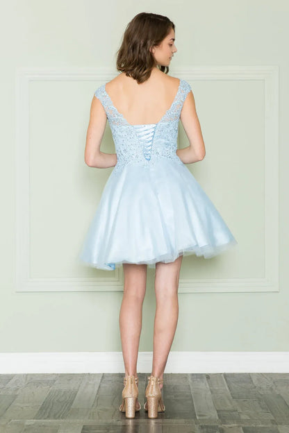 Romantic A-Line Lace Applique V-neck Sleeveless Lace Up Short-Mini Homecoming Dress for bride hot sale