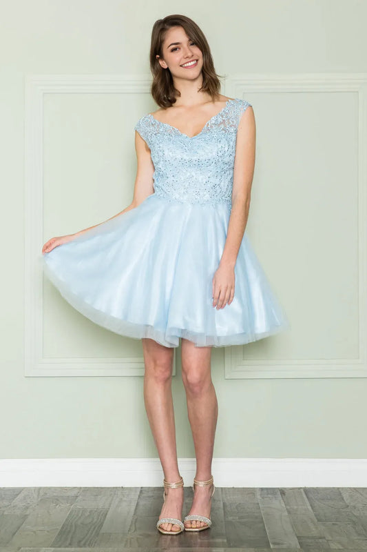 Romantic A-Line Lace Applique V-neck Sleeveless Lace Up Short-Mini Homecoming Dress for bride hot sale