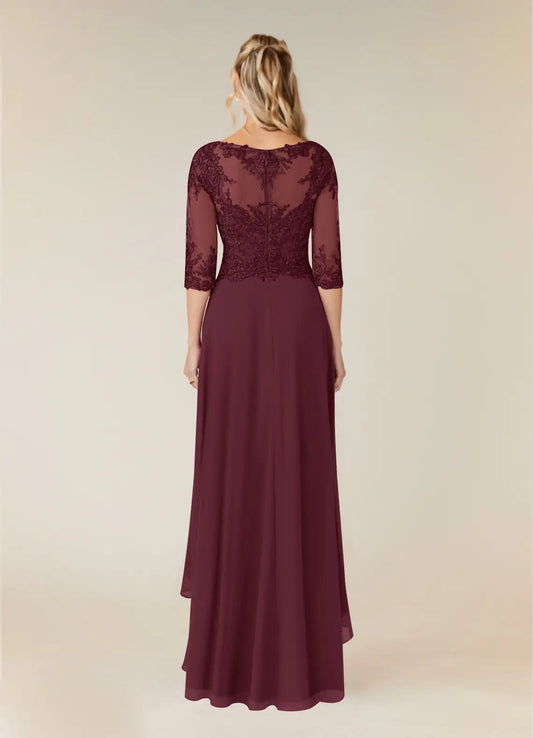 Romantic  A-Line Lace Scoop Neck Three-Quarter Sleeve Illusion Back Zip Asymmetrical Mother of the Bride Dress hot sale