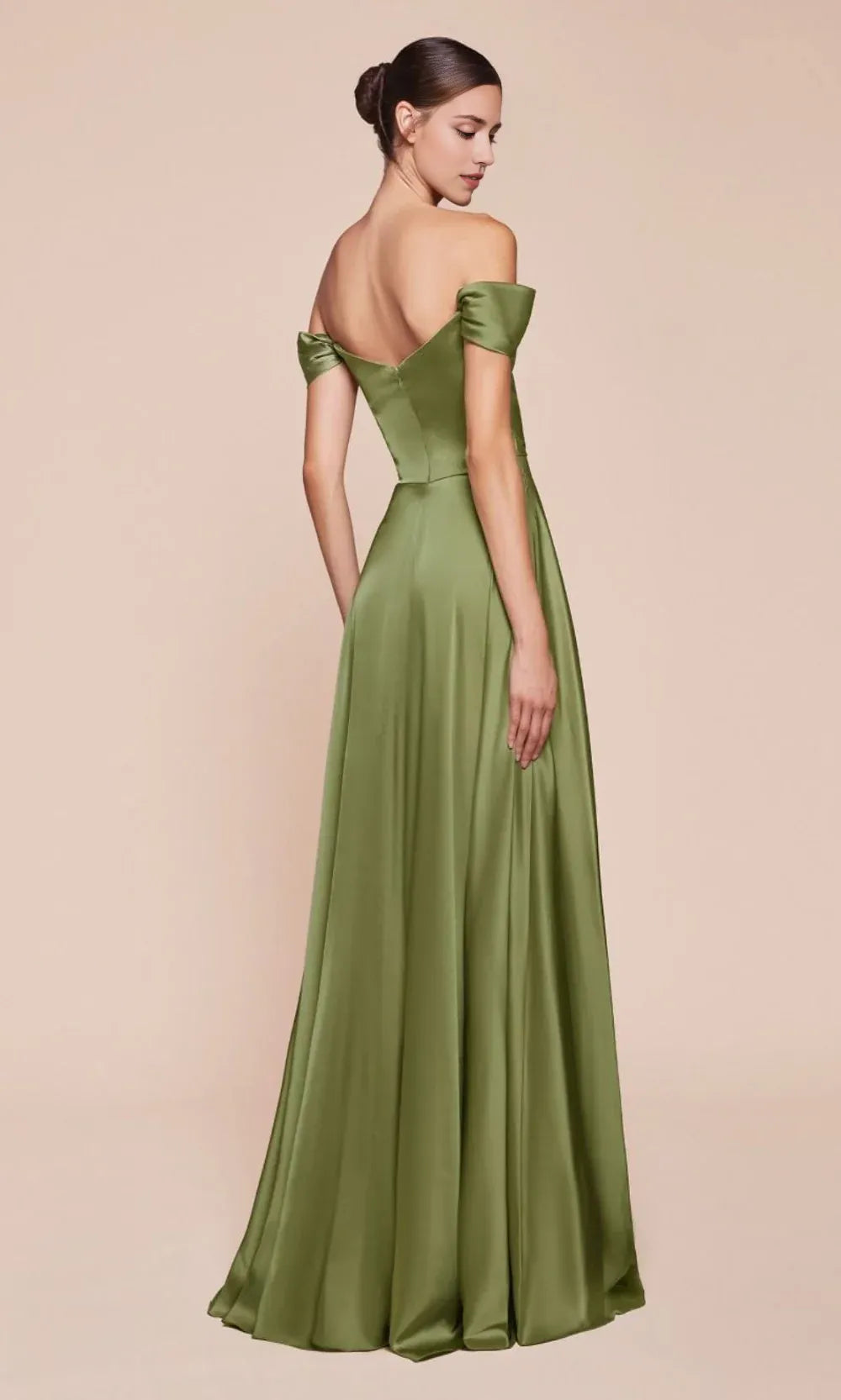 Romantic A-Line Off the Shoulder Sleeveless Draped Satin High Slit Floor-Length Prom Dresses
