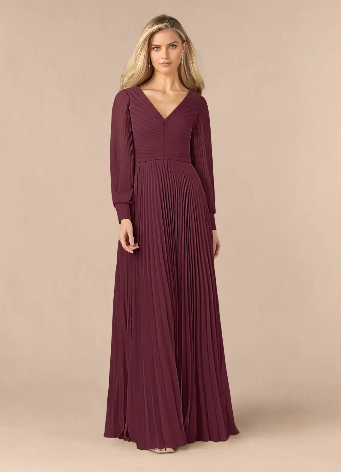 Romantic A-Line V-Neck Long Sleeves Back Zip Floor-Length Mother of the Bride Dress for women hot sale