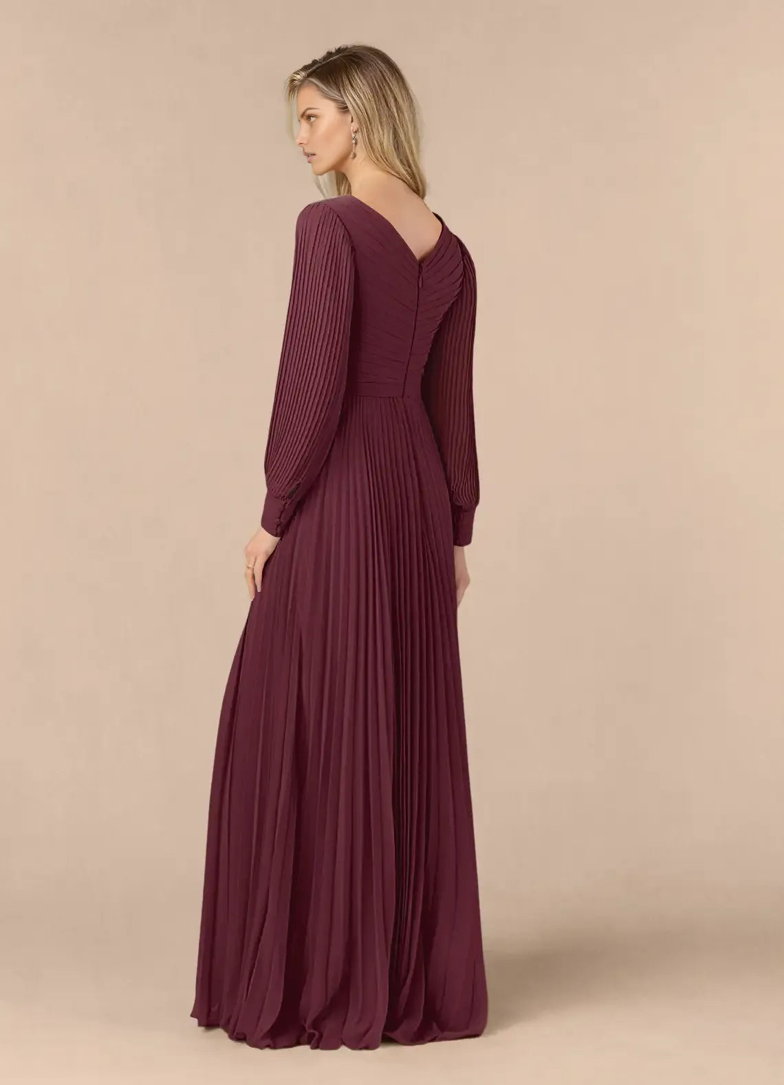 Romantic A-Line V-Neck Long Sleeves Back Zip Floor-Length Mother of the Bride Dress for women hot sale