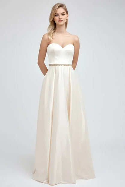 Romantic Champagne Satin A-line Sweetheart Strapless cutout Floor-Length prom dress women Custom