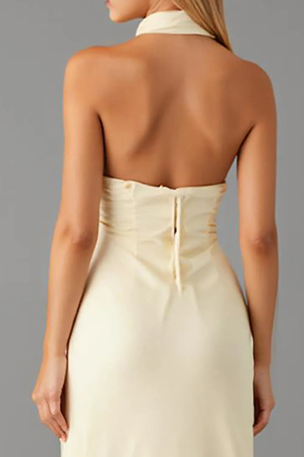 Romantic Chiffon Daffodil Sheath Halter Plunging V-Neck Sleeveless Backless Floor-Length Prom Dresses Hot Sale
