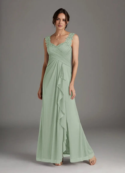 Romantic Dusty Sage A-Line Sweetheart Lace Sleeveless Back Zip Floor-Length  Mother of the Bride Dress for women