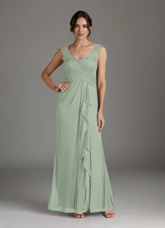 Romantic Dusty Sage A-Line Sweetheart Lace Sleeveless Back Zip Floor-Length  Mother of the Bride Dress for women