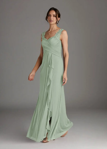 Romantic Dusty Sage A-Line Sweetheart Lace Sleeveless Back Zip Floor-Length  Mother of the Bride Dress for women