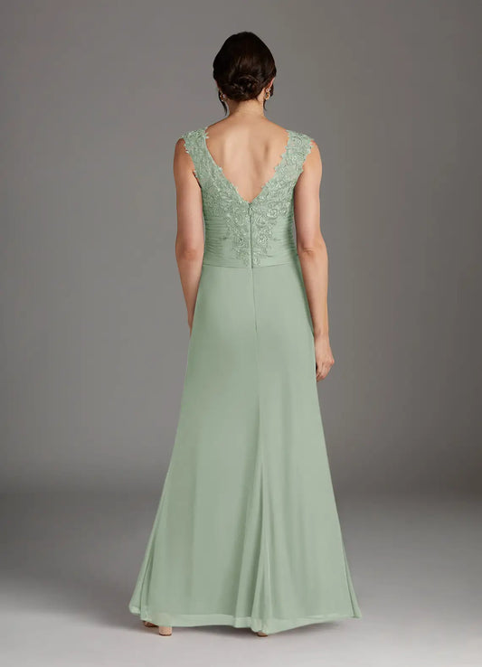 Romantic Dusty Sage A-Line Sweetheart Lace Sleeveless Back Zip Floor-Length  Mother of the Bride Dress for women