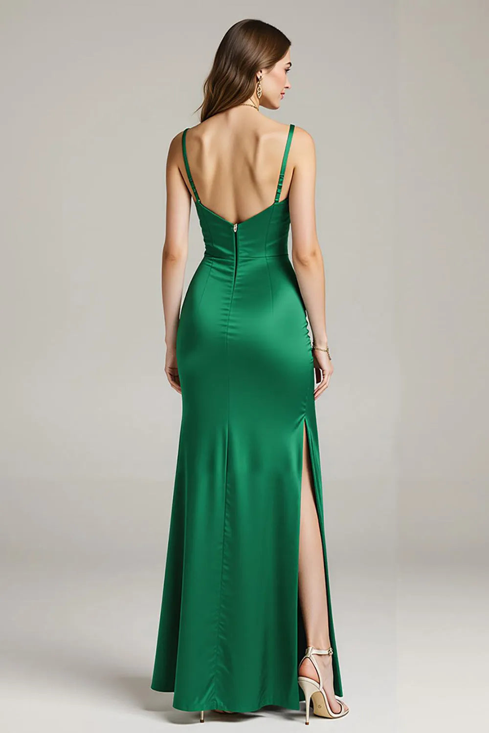 Romantic Green Mermaid Sweetheart Neck Spaghetti Straps Open-Back Slit Floor-Length Prom Dresses