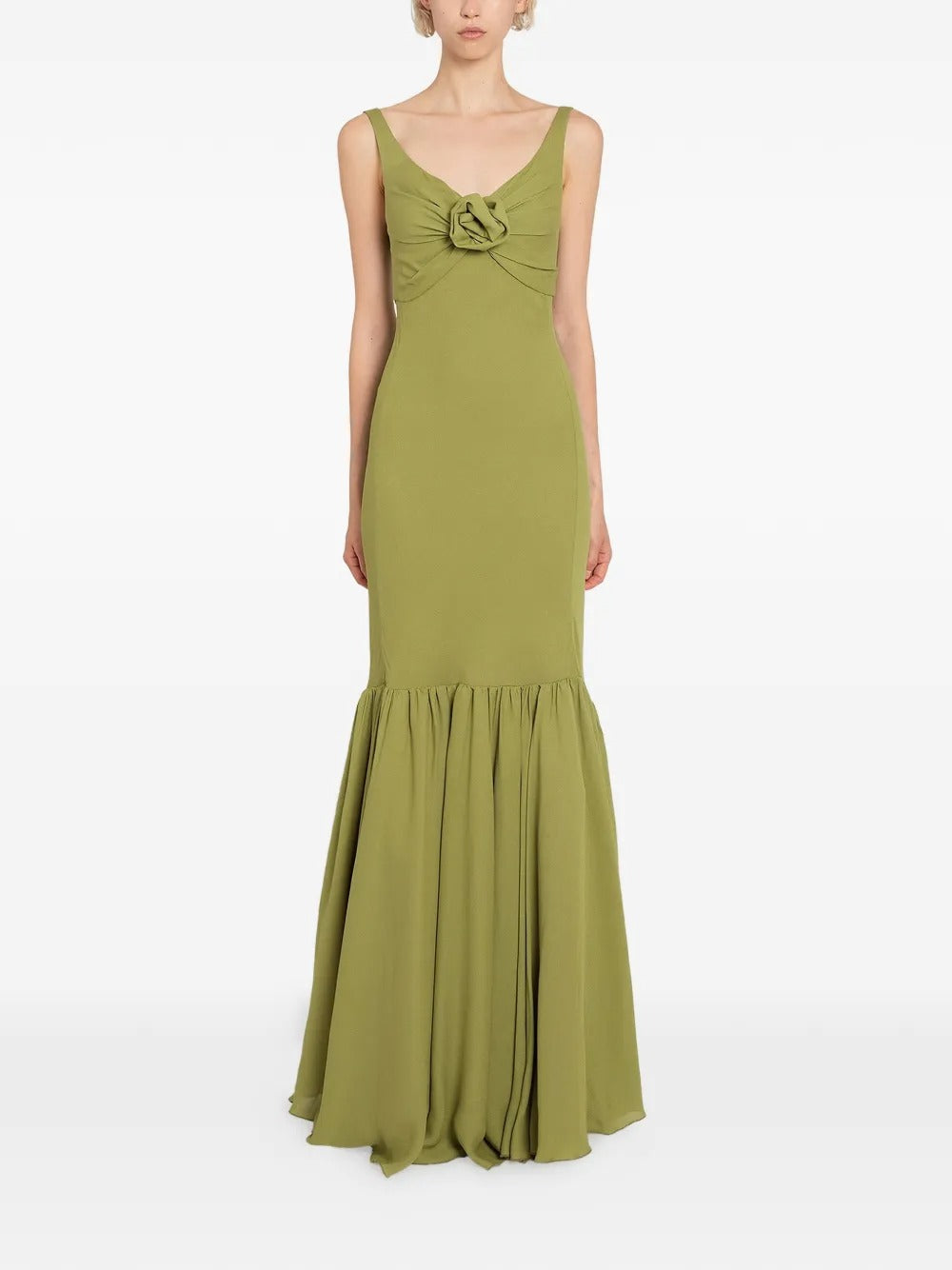 Romantic Olive Green Twist-Front Mermaid Evening Dress