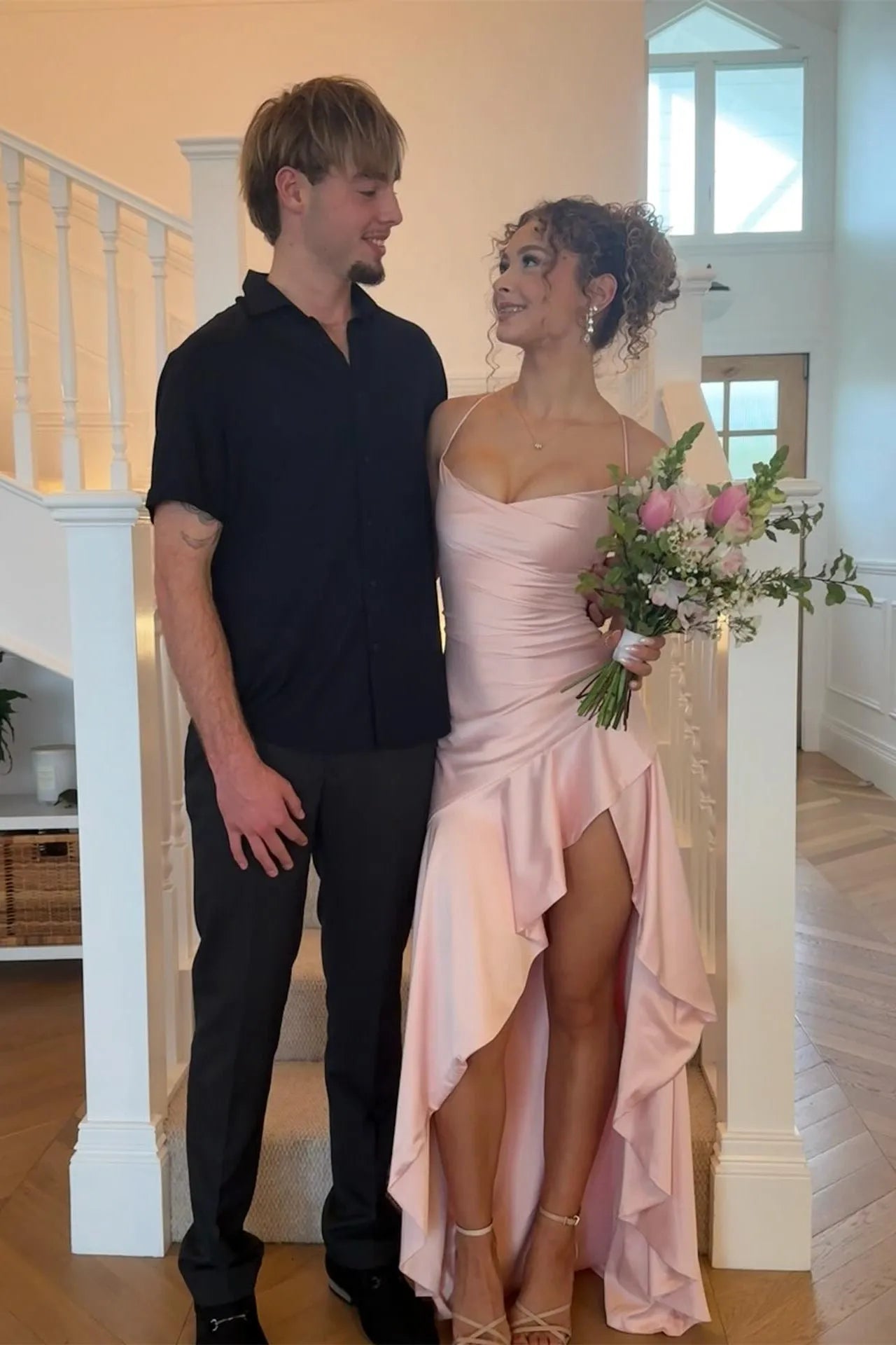 Romantic Pink A-line Sweetheart Neck Sleeveless Ruffled Open-Back Lace-up Floor - Length Prom Dress with Slit