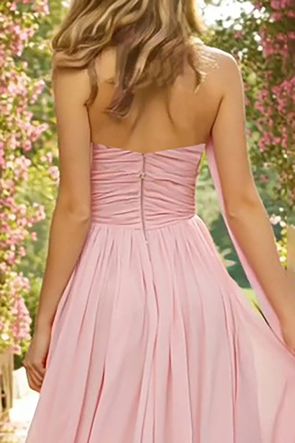 Romantic Pink A Line Sweetheart Neck Sleeveless Back Zip Floor-Length Ruched Chiffon  Prom Dress with Scarf