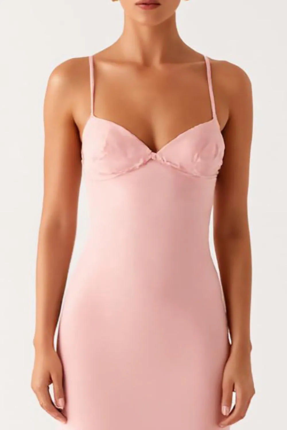 Romantic Pink Chiffon Sheath Sweetheart Neck Spaghetti-Straps Backless Ankle-Length Prom Dresses