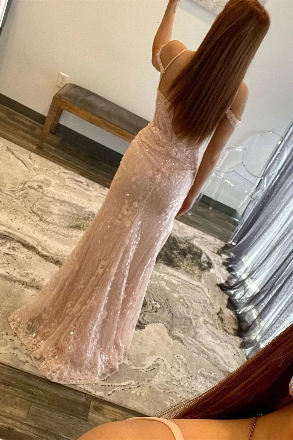 Romantic Pink Mermaid Cold Shoulder Sleeveless Appliques Lace Bodice Back Zip Floor-Length Prom Dresses with Slit