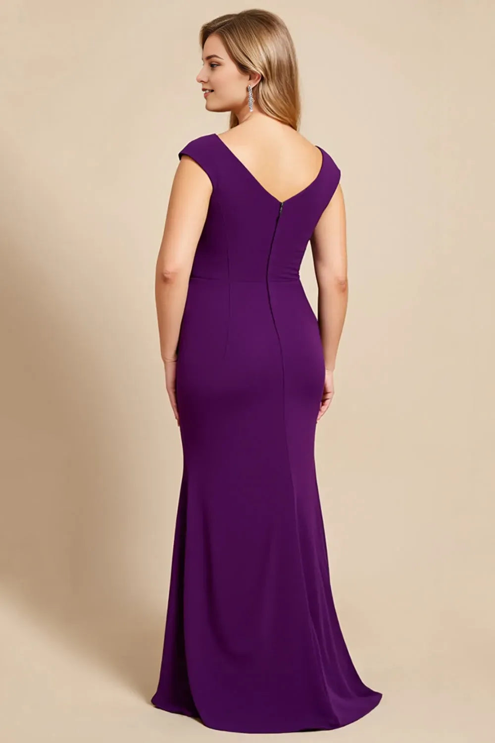 Romantic Purple Plus Size Scoop Neck Beaded Ruched Waist Mermaid Mother of the Bride Dress female guests