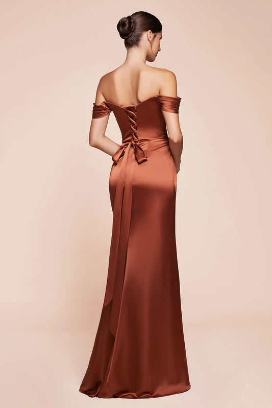 Romantic Satin scoop neck Sheath Off the shoulder  Lace Up Floor length side leg slit prom dress for women for sale