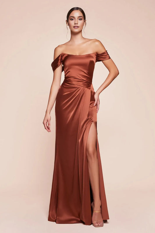 Romantic Satin scoop neck Sheath Off the shoulder  Lace Up Floor length side leg slit prom dress for women for sale