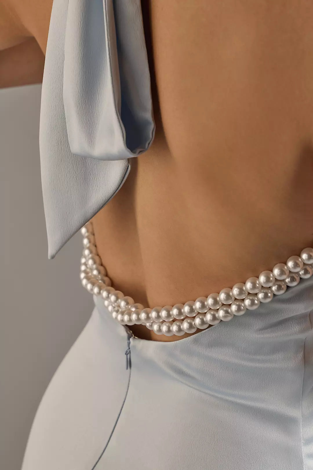 Romantic Sheath High-Neck Beaded Strap Floor-Length Side Slit Prom Dresses with Pearl Bar Back