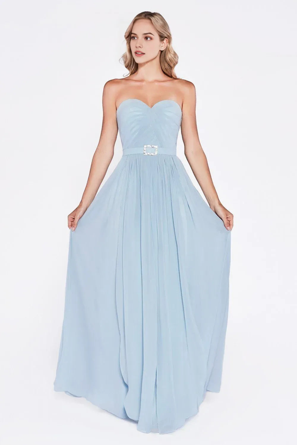 Romantic Sky Blue A-line chiffon sweetheart Strapless Back Zip Floor length prom dress for women hot sale ﻿