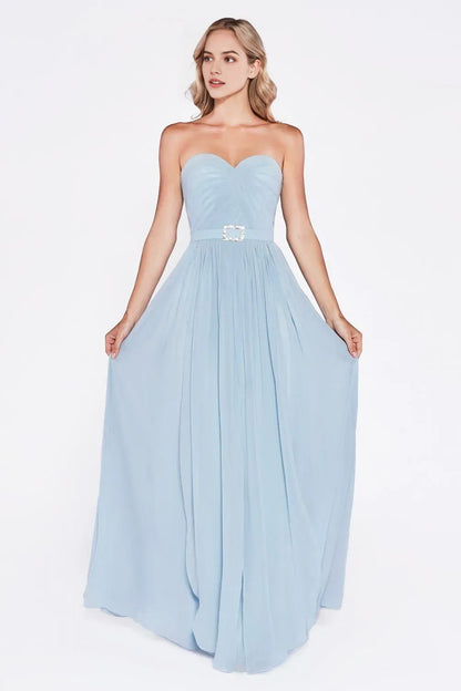 Romantic Sky Blue A-line chiffon sweetheart Strapless Back Zip Floor length prom dress for women hot sale ﻿