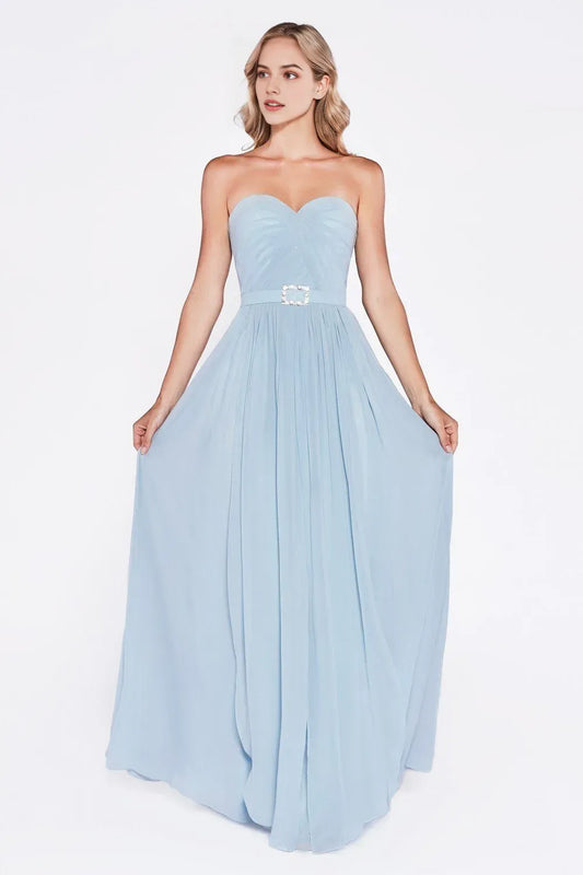Romantic Sky Blue A-line chiffon sweetheart Strapless Back Zip Floor length prom dress for women hot sale ﻿
