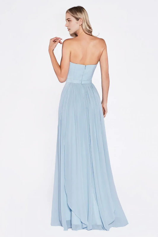 Romantic Sky Blue A-line chiffon sweetheart Strapless Back Zip Floor length prom dress for women hot sale ﻿