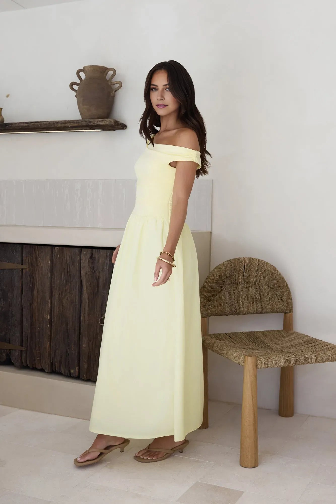Romantic Yellow A-Line Off-the-shoulder Sleeveless Ruched Ankle-Length Prom Dresses for women