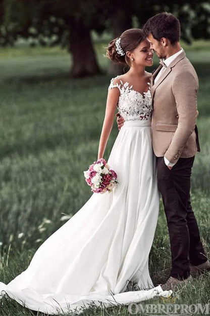 Romantic lace transparent open top chiffon wedding dress