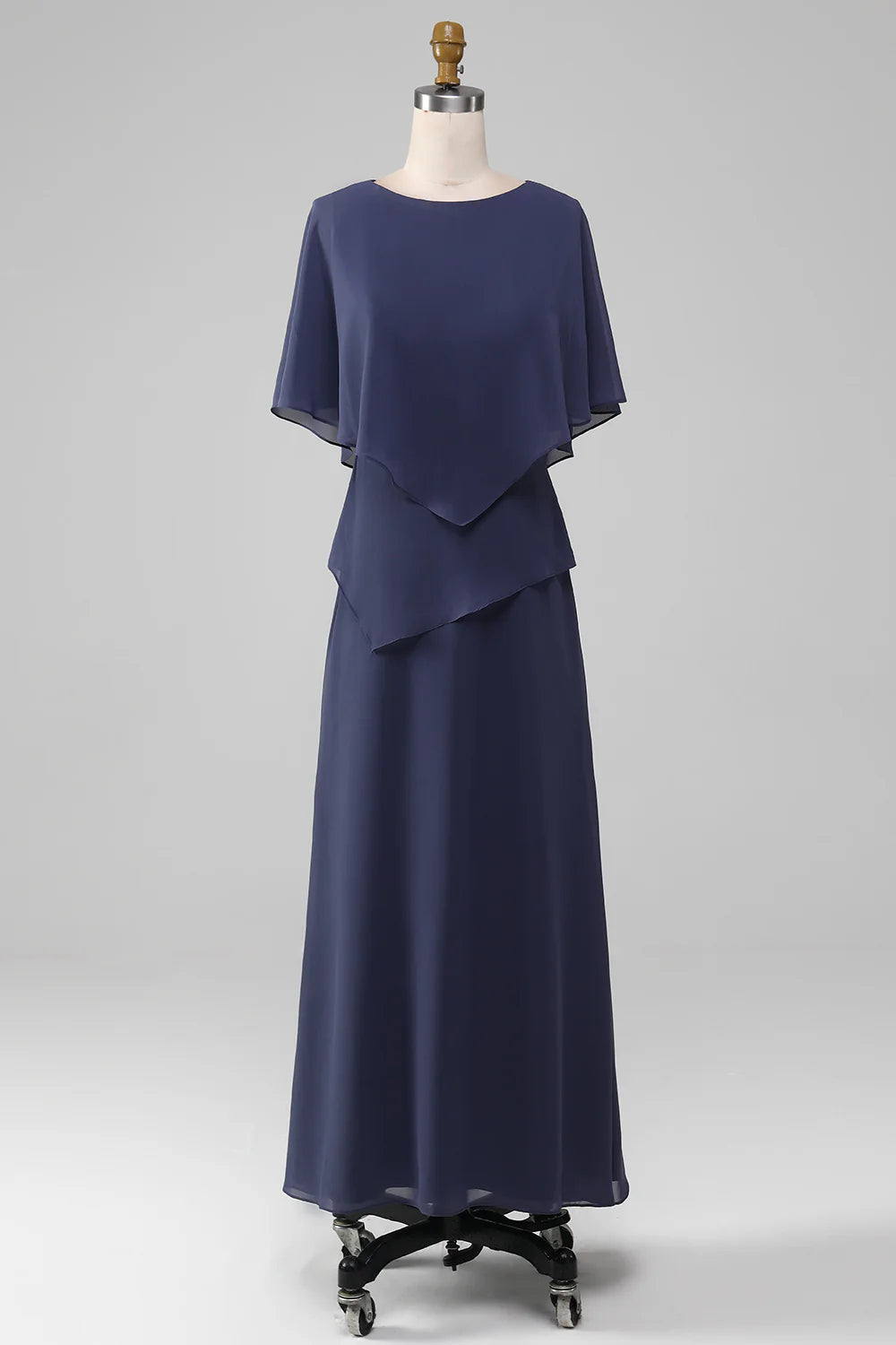 Round neck short sleeved chiffon bridal mother dress